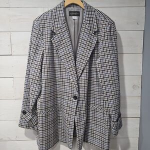 Vintage Houndstooth Boxy Fit Wool Blend Blazer Coat Sz 18 Retro Old Money